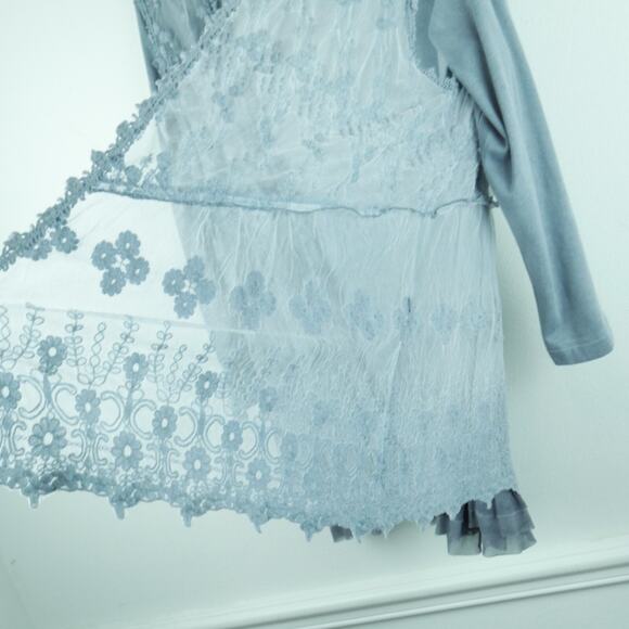 Ali Miles XL Top Lace Vest Shabby Chic Artsy Boho Romantic Lagenlook Gray - Picture 5 of 9